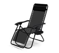 vounot® Chaise Longue inclinable avec Support de Gobelet Amovible Chaise de Jardin Pliable en Textilène Chaise Longue avec Rembourrage de Tête Charge Max 120KG Fauteuil Relax Noir