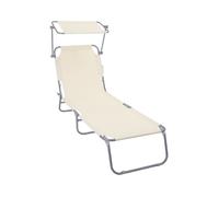 VOUNOT® Chaise longue pliante avec pare soleil - Transat 4 positions - Bain de soleil portable en polyester - Beige