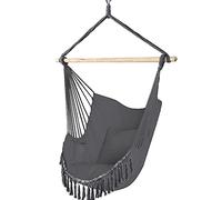 VOUNOT Chaise Suspendue en Coton Doux avec 2 Coussins Siège Suspendu Balançoire Suspendue pour Intérieur et Extérieur Hamac Portable à Franges Gris