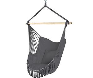 VOUNOT® Chaise Suspendue en Coton Doux avec 2 Coussins Siège Suspendu Balançoire Suspendue pour Intérieur et Extérieur Hamac Portable à Franges Gris