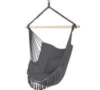 Vounot Chaise suspendue en coton doux – 2 coussins, franges, portable intérieur/extérieur Gris