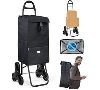 VOUNOT® Chariot de Courses Solide Pliable avec Compartiment Isotherme 6 Roues 3 en 1 Sac à Dos Sac de Rangement Panier Grande Capacité de 35 L Charge Max 30 kg Noir 104 x 45 x 40 cm