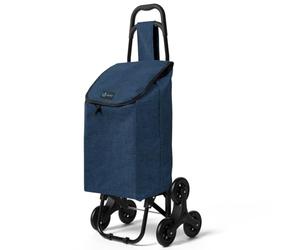 VOUNOT® Chariot de Course Pliable 2 en 1 Monte-Escalier Bleu Marine | Sac Grande Capacité, Poignée Confortable, avec 6 Roues, Structure Robuste, Panier de Courses, Charger jusqu’à 30kg