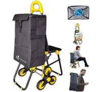 VOUNOT Chariot de Course Pliable avec siège Chariot marché 3 Roues de Chaque côté 4 en 1 à roulettes CHARIOT DE NETTOYAGE DE VOIRIE
