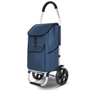 VOUNOT® Chariot de Courses 2 Roues en Aluminium avec Compartiment Impermeable Caddie de Courses Pliable 2 en 1 Sac Chariot Bleu Marine 58L
