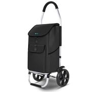 VOUNOT® Chariot de Courses 2 Roues en Aluminium avec Compartiment Impermeable Caddie de Courses Pliable 2 en 1 Sac Chariot Noir 58L