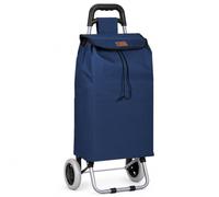 VOUNOT® Chariot de Courses 2 Roues Pliable Chariot de Marché 2 en 1 Caddie à roulettes Sac en Oxford avec Poche Zippée Montée d'Escalier 59L Bleu Marine Foncé