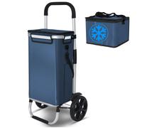 VOUNOT® Chariot de Courses 2 Roues en Aluminium avec Compartiment Impermeable Caddie de Courses Pliable 3 en 1 avec Sac Isotherme Individuel Sac Chariot Bleu Marine 58L