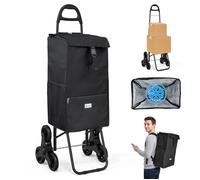 VOUNOT® Chariot de courses 3 en 1 pliable, Sac amovible isotherme 40 L, 6 Roues monte escalier, Noir