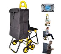 Chariot de courses pliable avec siege Jaune