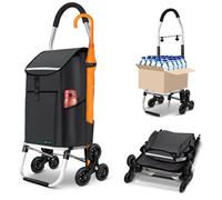 VOUNOT® Chariot de Courses 6 Roues en Aluminium avec Compartiment Impermeable Isotherme et Crochets Caddie de Courses Pliable 3 en 1 Sac Chariot Montant Escalier Noir