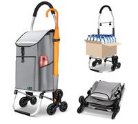 VOUNOT® Chariot de courses 45 L pliable aluminium avec crochets Compartiment isotherme Sac imperméable 6 Roues Gris