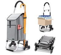 VOUNOT® Chariot de courses pliable aluminium avec crochets et compartiment isotherme - sac imperméable - 6 roues - gris