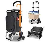 VOUNOT® Chariot de Courses 6 Roues en Aluminium avec Compartiment Impermeable Isotherme et Crochets Caddie de Courses Pliable 3 en 1 Sac Grande Capacité Chariot Montant Escalier Noir