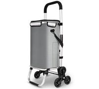 VOUNOT® Chariot de courses 58 L 3 en 1 pliable aluminium Compartiment isotherme Sac imperméable 6 Roues monte escalier Gris