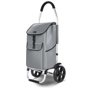 VOUNOT® Chariot de Courses 2 Roues en Aluminium avec Compartiment Impermeable Caddie de Courses Pliable 2 en 1 Sac Chariot Gris 58L