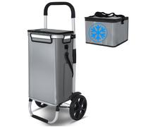 VOUNOT® Chariot de courses 58L 3 en 1 pliable aluminium avec sac isotherme séparé, Tissu imperméable, 2 Roues, Gris