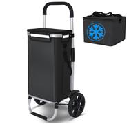 VOUNOT® Chariot de courses 58L 3 en 1 pliable aluminium avec sac isotherme séparé, Tissu imperméable, 2 Roues, Noir