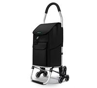 VOUNOT Chariot de Courses 6 Roues en Aluminium avec Compartiment Impermeable Caddie de Courses Pliable 2 en 1 Sac Chariot Montant Escalier Noir