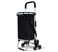 VOUNOT® Chariot de Courses 6 Roues en Aluminium avec Compartiment Impermeable Isotherme Caddie de Courses Pliable 3 en 1 Sac Chariot Montant Escalier Noir 58 L