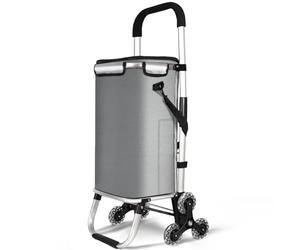 VOUNOT® Chariot de Courses 6 Roues en Aluminium avec Compartiment Impermeable Isotherme Caddie de Courses Pliable 3 en 1 Sac Chariot Montant Escalier Gris 58 L