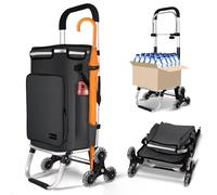 VOUNOT® Chariot de Courses 6 Roues en Aluminium avec Compartiment Impermeable Isotherme et Crochets Caddie de Courses Pliable 3 en 1 Sac Grande Capacité Chariot Montant Escalier Noir