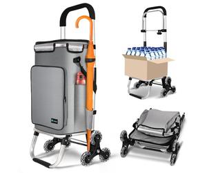VOUNOT Chariot de Courses 6 Roues en Aluminium avec Compartiment Impermeable Isotherme et Crochets Caddie de Courses Pliable 3 en 1 Sac Grande Capacité Chariot Montant Escalier Gris