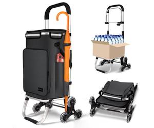 VOUNOT® Chariot de Courses 6 Roues en Aluminium avec Compartiment Impermeable Isotherme et Crochets Caddie de Courses Pliable 3 en 1 Sac Grande Capacité Chariot Montant Escalier Noir
