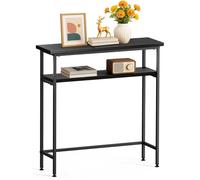 vounot® Table Console à 2 Niveaux Table d’Entrée en Métal et MDF Petite Table de Présentation Bout de Canapé pour Couloir Entrée Salon Bureau Chambre 80x24x80 cm Noir