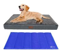 VOUNOT® Coussin matelas pour chien déhoussable - Panier en mousse avec tapis rafraîchissant en gel amovible - 91x70x9cm
