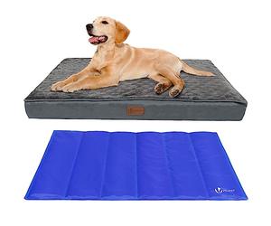 vounot® Coussin pour Chien Dehoussable en Mousse avec Tapis Refraichissant 2 en 1 Matelas Lit Lavable et Tapis de Refroidissement Panier Grande Taille 91x70x9cm