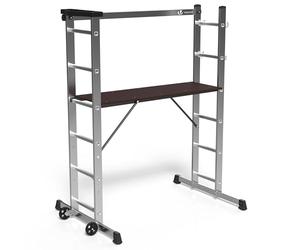 VOUNOT® Échafaudage Aluminium 3 en 1 Échelle Stable Multifonction avec Plateforme de Travail : 120 x 40cm Charge Max 150KG 6 Postions Échafaudage Mobile sur Roues avec Support à Outils Argenté