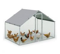 VOUNOT® Enclos Poulailler Extérieur 6 m² en Métal Parc Grillagé avec Porte Verrou et Bâche PE Espace Couvert pour Poules Lapins Chiens et Autres Petits Animaux 300x200x200cm