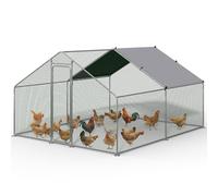 VOUNOT® Enclos Poulailler Extérieur 9 m² en Métal Parc Grillagé avec Porte Verrou et Bâche PE Espace Couvert pour Poules Lapins Chiens et Autres Petits Animaux 300x300x200cm