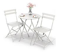 vounot® Set de Bistro Ensemble de Mobilier d'Extérieur de 3 pièces avec Table et 2 Chaises Pliantes en Acier pour Balcon Terrasse et Jardin Blanc