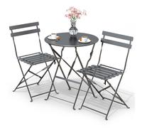 VOUNOT Ensemble bistro extérieur 1 table 2 chaises acier gris