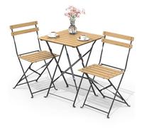 vounot® Set de Bistro Ensemble de Mobilier d'Extérieur de 3 pièces avec Table et 2 Chaises Pliantes en Bois pour Balcon Terrasse et Jardin
