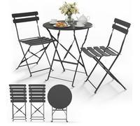 vounot® Ensemble de Bistrot Pliant Mobilier de Jardin en Métal 3 Pièces avec 1 Table et 2 Chaises Résistant aux Intempéries et aux UV pour Balcon Terrasse et Jardin Gris