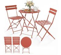VOUNOT® Ensemble de Bistro pliant en métal 3 pièces avec 1 table et 2 chaises rouge brique