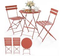 vounot® Ensemble de Bistrot Pliant Mobilier de Jardin en Métal 3 Pièces avec 1 Table et 2 Chaises Résistant aux Intempéries et aux UV pour Balcon Terrasse et Jardin Rouge Brique