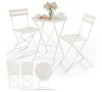 vounot® Ensemble de Bistrot Pliant Mobilier de Jardin en Métal 3 Pièces avec 1 Table et 2 Chaises Résistant aux Intempéries et aux UV pour Balcon Terrasse et Jardin Crème