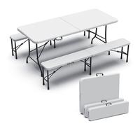 Ensemble de table et bancs camping pliables 180cm hdpe blanc