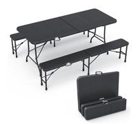 Vounot Ensemble table pliante avec bancs pliables 180 cm HDPE style polyrotin 8 places Noir