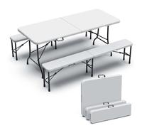 VOUNOT Ensemble de Table et bancs camping pliables 180cm HDPE blanc