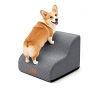 vounot® Escalier pour Chien et Chat à 2 Marches en Mousse Haute Densité Antidérapante Déhoussable Lavable Rampe pour Chien Accès Canapé Lit pour Animaux Âgés ou Blessés avec Poignée Gris