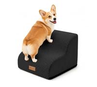 vounot® Escalier pour Chien et Chat à 2 Marches en Mousse Haute Densité Antidérapante Déhoussable Lavable Rampe pour Chien Accès Canapé Lit pour Animaux Âgés ou Blessés avec Poignée Noir