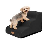 vounot® Escalier pour Chien et Chat à 3 Marches en Mousse Haute Densité Antidérapante Déhoussable Lavable Rampe pour Chien Accès Canapé Lit pour Animaux Âgés ou Blessés avec Poignée Noir