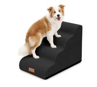 vounot® Escalier pour Chien et Chat à 4 Marches en Mousse Haute Densité Antidérapante Déhoussable Lavable Rampe pour Chien Accès Canapé Lit pour Animaux Âgés ou Blessés avec Poignée Noir
