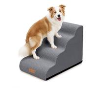 vounot® Escalier pour Chien et Chat à 4 Marches en Mousse Haute Densité Antidérapante Déhoussable Lavable Rampe pour Chien Accès Canapé Lit pour Animaux Âgés ou Blessés avec Poignée Gris