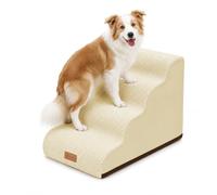 vounot® Escalier pour Chien et Chat à 4 Marches en Mousse Haute Densité Antidérapante Déhoussable Lavable Rampe pour Chien Accès Canapé Lit pour Animaux Âgés ou Blessés avec Poignée Beige
